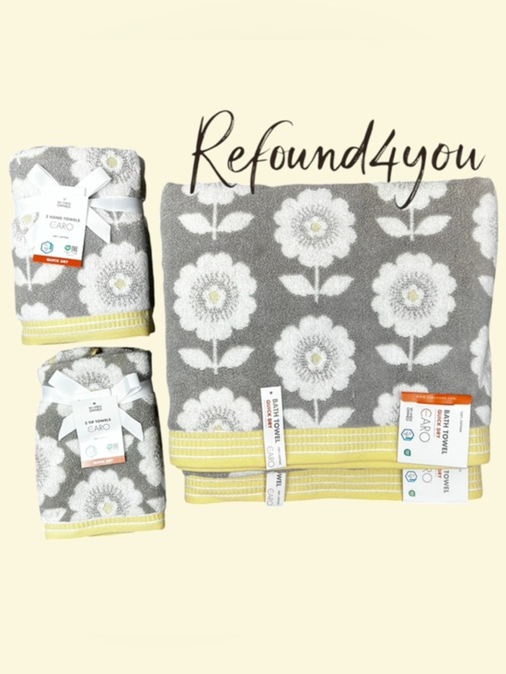 Caro - ‘Golden Flowers’  Plush Bath towel set. NWT.